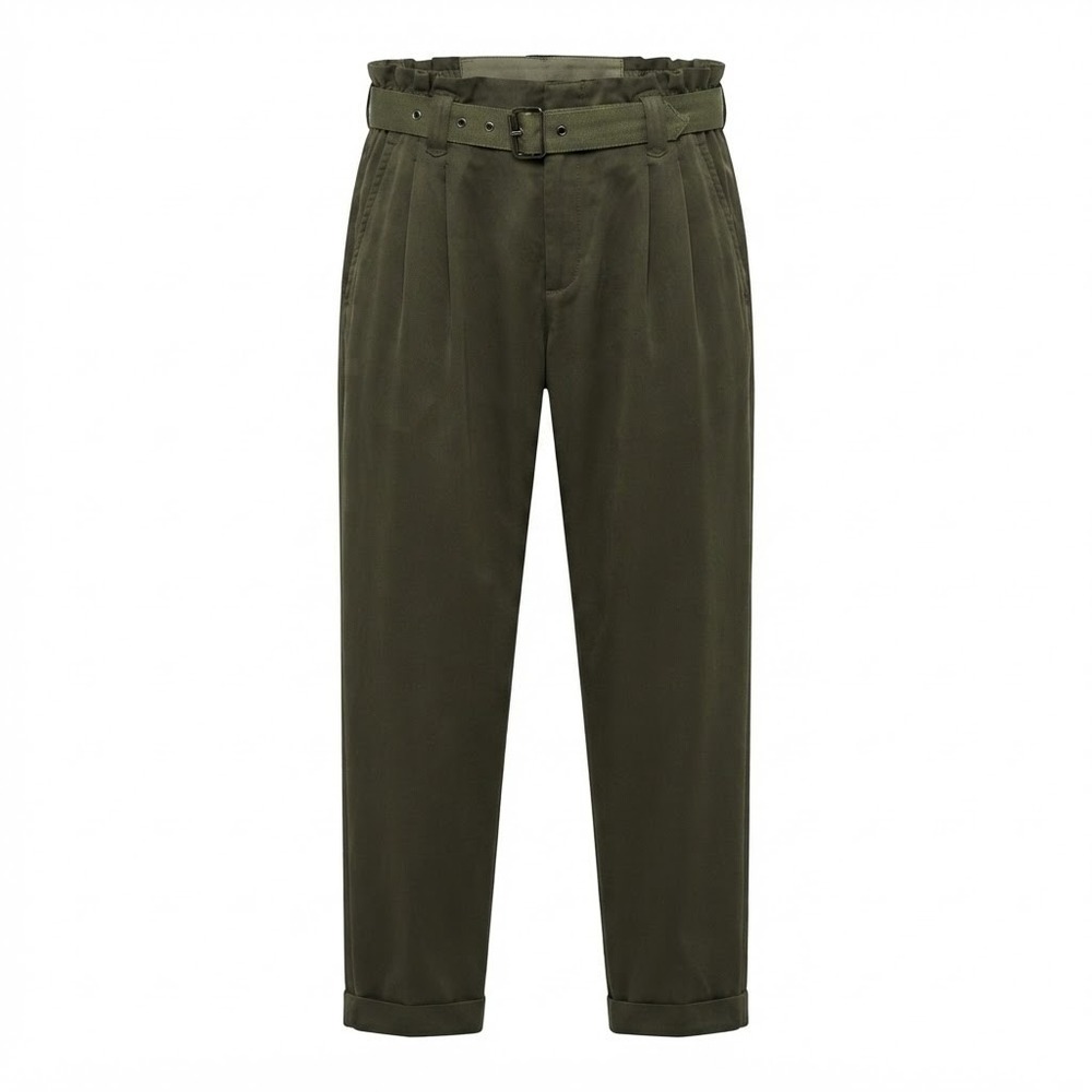 PAIGE Anessa Paperbag Pants Women 0 Scarab Green Belted Pleated Modal